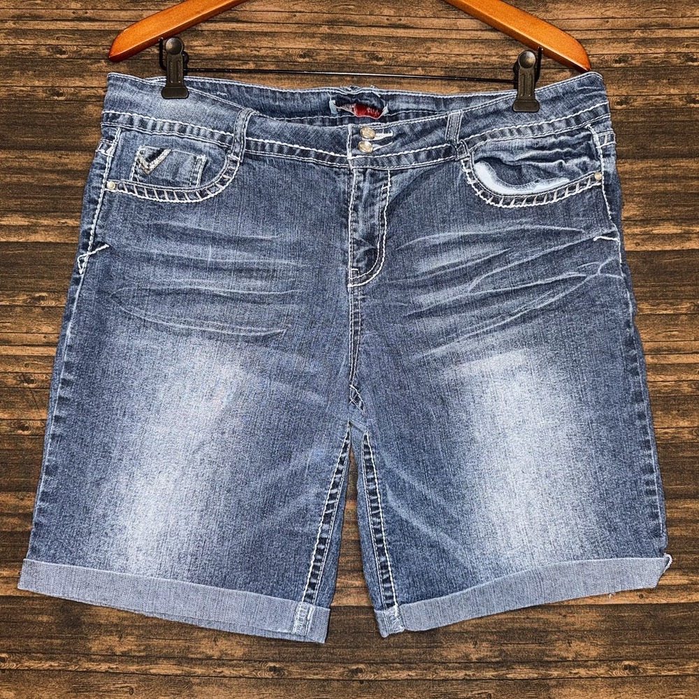 L.E.I. Ashley Lowrise Denim Shorts Medium Wash Raw Hem Junior Sz 17 VTG Y2K 00's